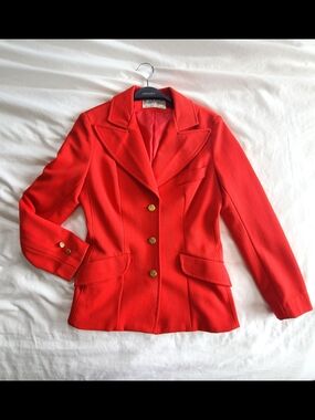 Vintage JCpenney Red Women's Tailored Blazer with Gold Buttons